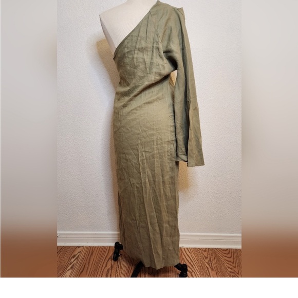 Zara Linen Khaki Green One shoulder dress! Brand New With Tags!! - Picture 2 of 5